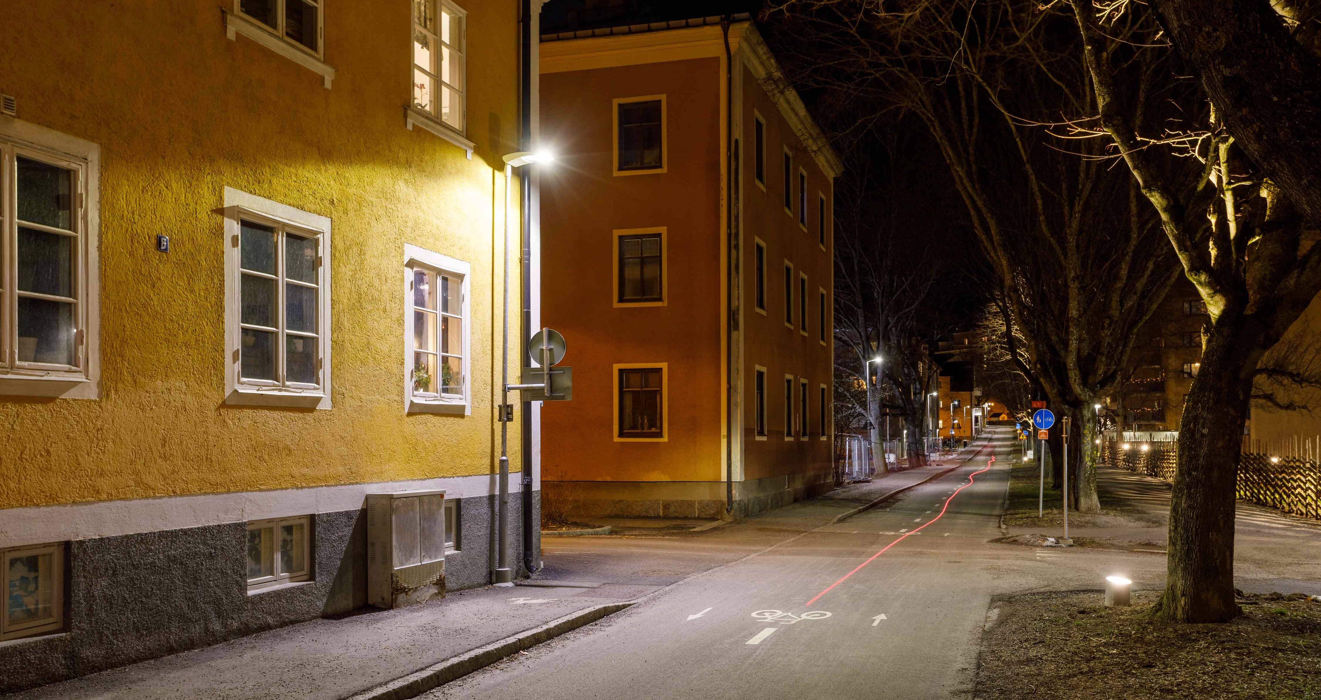 Belysning vid cykellänken till Ryd 